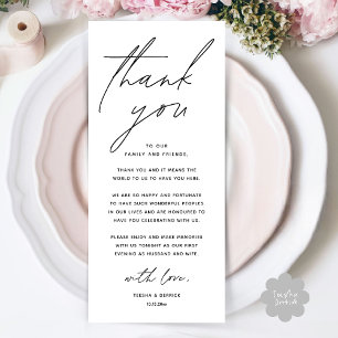 Tarjeta de agradecimiento para cena de boda minima