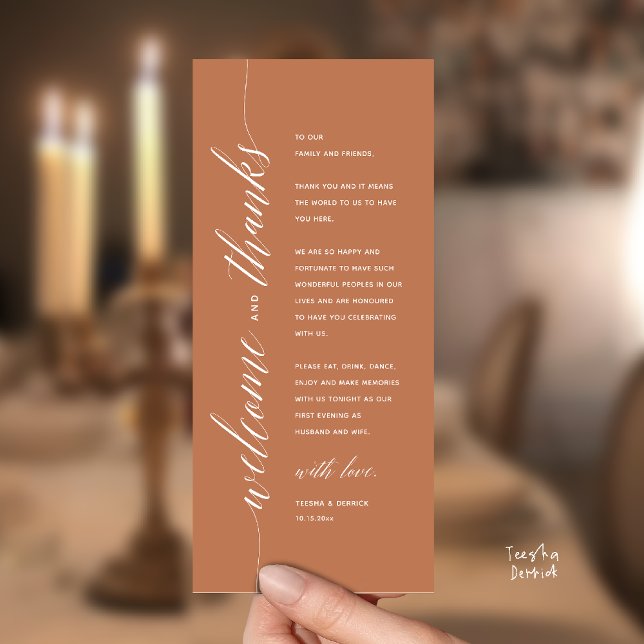 Tarjeta de agradecimiento para cena de boda modern (Modern Classy Wedding Reception Dinner Thank You Card, Bridal Shower in Terracotta Brown)