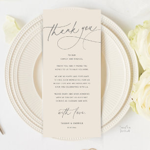 Tarjeta de agradecimiento para cena de boda románt