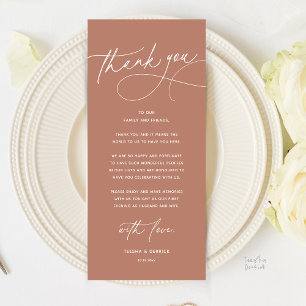 Tarjeta de agradecimiento para cena de boda románt