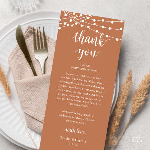 Tarjeta de agradecimiento para cena de boda rústic