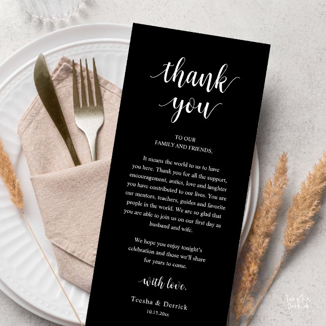 Tarjeta de agradecimiento para cena de boda rústic (Modern Rustic Wedding Dinner Thank You Card Reception Lunch Brunch Reception in Black White)