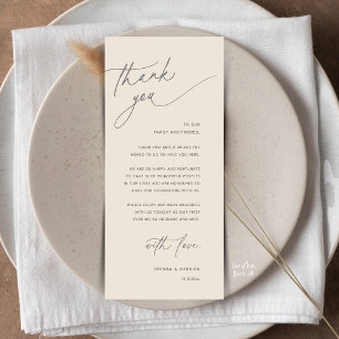 Tarjeta de agradecimiento para cena de recepción d