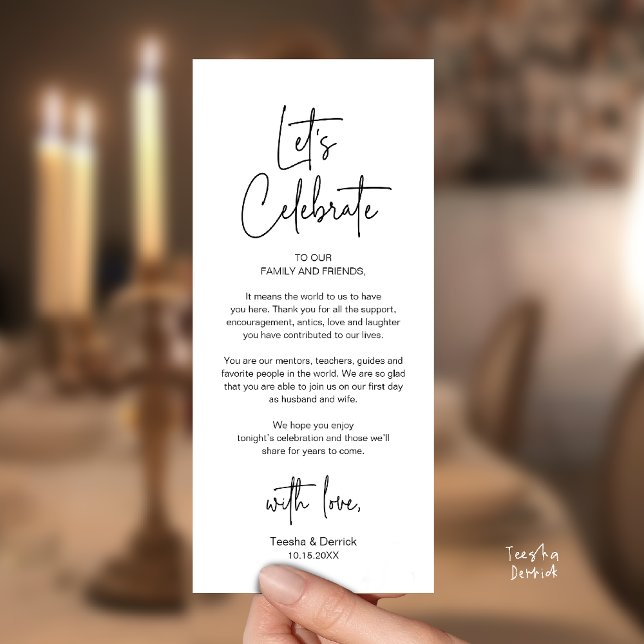 Tarjeta de agradecimiento para cena de recepción d (Modern Classy Wedding Reception Dinner Thank You Card in Black and White)