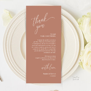 Tarjeta de agradecimiento para cena de recepción d