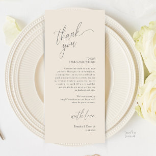 Tarjeta de agradecimiento para cena de recepción d