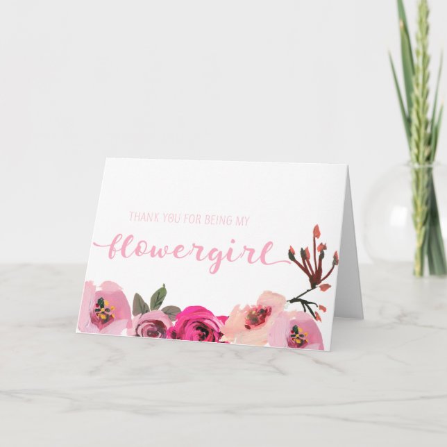 Tarjeta de agradecimiento para chica floral rosa (Anverso)
