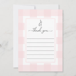 Tarjeta de agradecimiento para conejo rosa Gingham