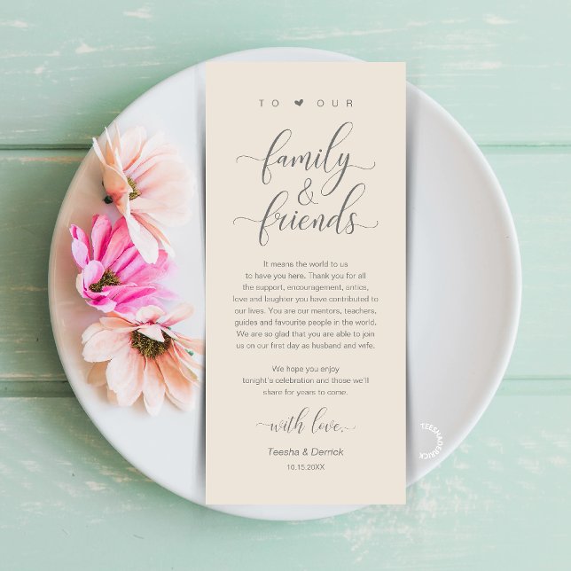 Tarjeta de agradecimiento para configuración de lu (Cream and Grey Wedding Place Setting Thank You Card, Dinner Lunch Brunch Party Celebration)