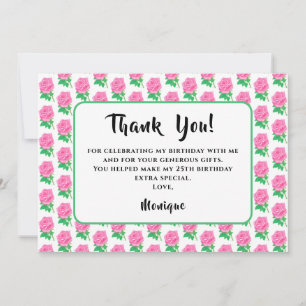Tarjeta de agradecimiento para cumpleaños Rosa
