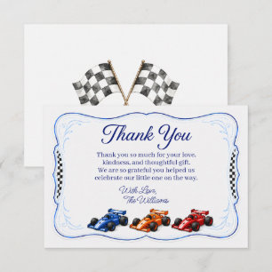 Tarjeta de agradecimiento para cuna Little Racer 