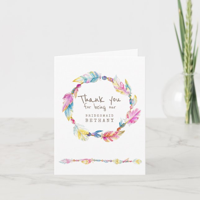 Tarjeta de agradecimiento para damas de honor boho (Anverso)
