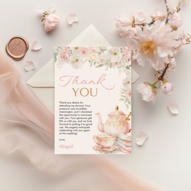 Tarjeta de agradecimiento para desayuno nupcial de (Tea Party Bridal Shower Thank You Card)