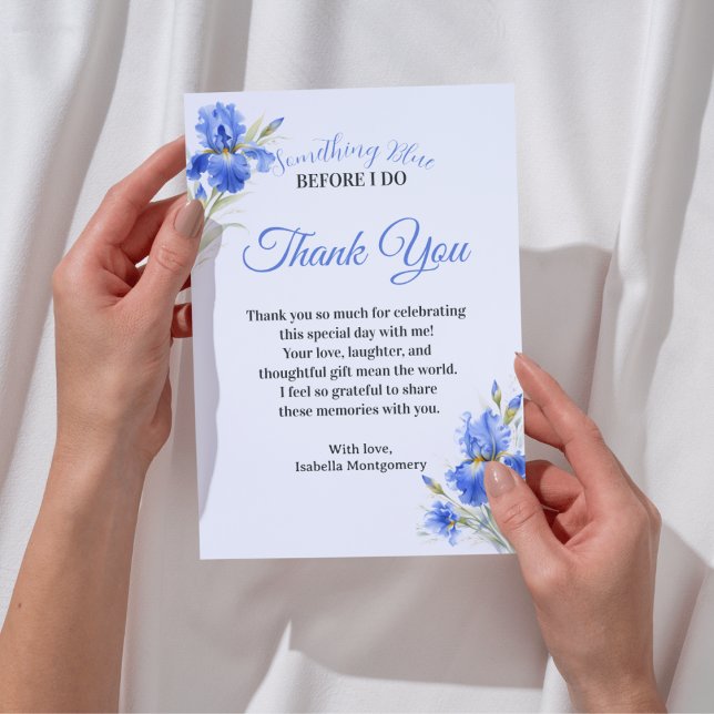 Tarjeta de agradecimiento para despedida de solter (Something Blue Bridal Shower Thank You Card)