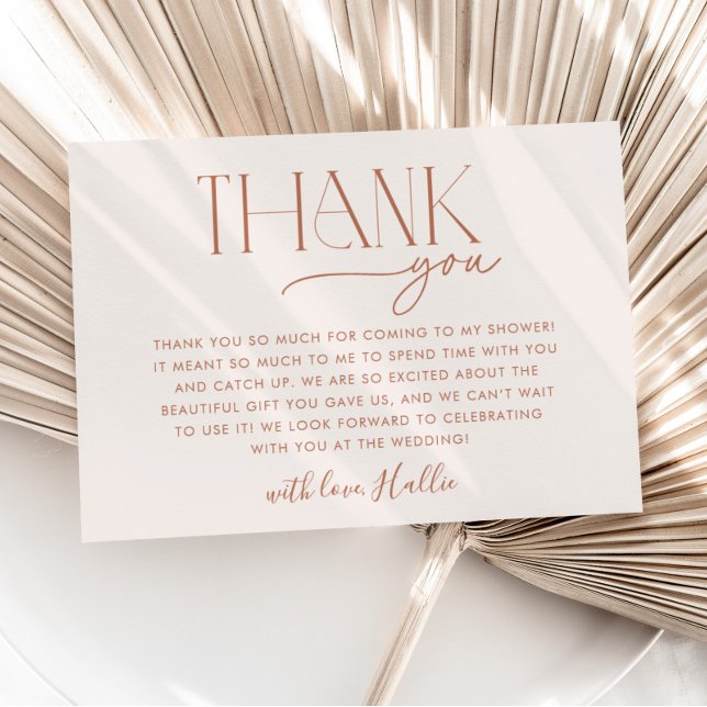Tarjeta de agradecimiento para despedida de solter (Minimal Boho Bridal Shower Thank You Card)