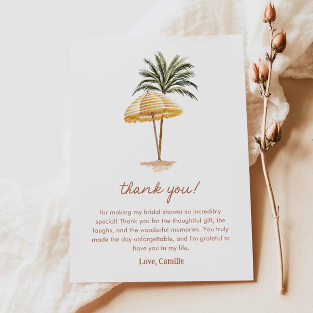 Tarjeta de agradecimiento para despedida de solter (Summer Beach Bridal Shower Thank you card)