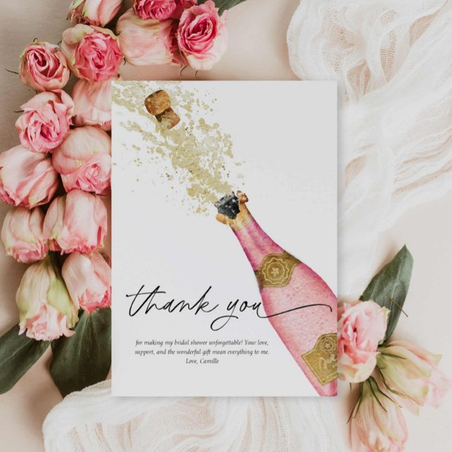 Tarjeta de agradecimiento para despedida de solter (Pink Brunch and Bubbly Bridal Shower Thank you Card)