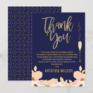 Tarjeta de agradecimiento para ducha de novia Blue