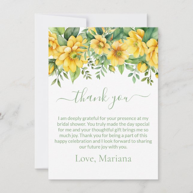 Tarjeta de agradecimiento para ducha de novia flor (Anverso)