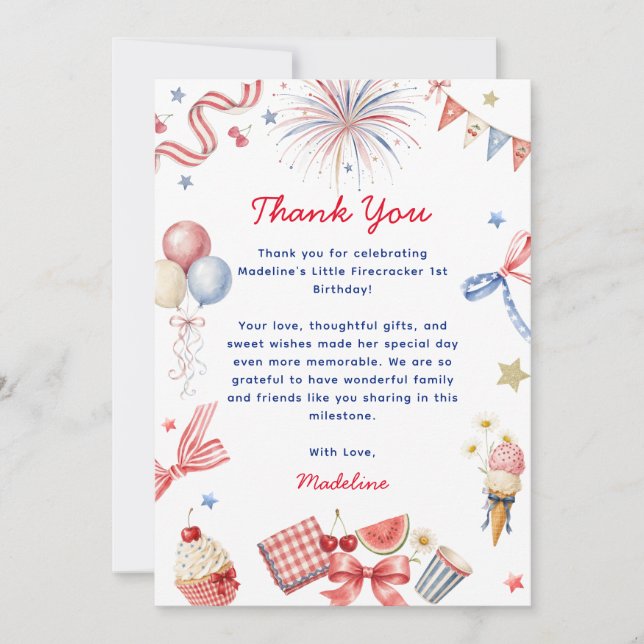 Tarjeta de agradecimiento para el 1er cumpleaños d (Anverso)