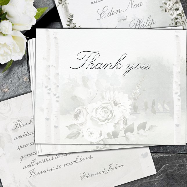 Tarjeta de agradecimiento para el Boda Birch Tree  (Birch Tree Forest Chuppah Wedding Silver Foil Thank You Card)
