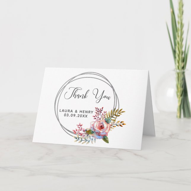 Tarjeta de agradecimiento para el Boda de flores d (Anverso)