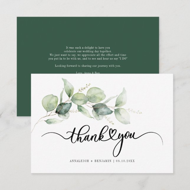 Tarjeta de agradecimiento para el Boda fletado por (Anverso / Reverso)