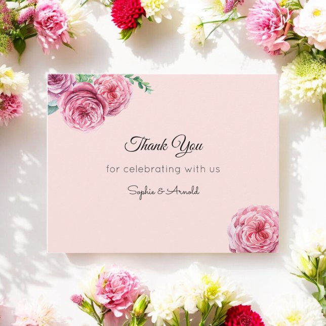 Tarjeta de agradecimiento para el Boda floral rosa (Subido por el creador)