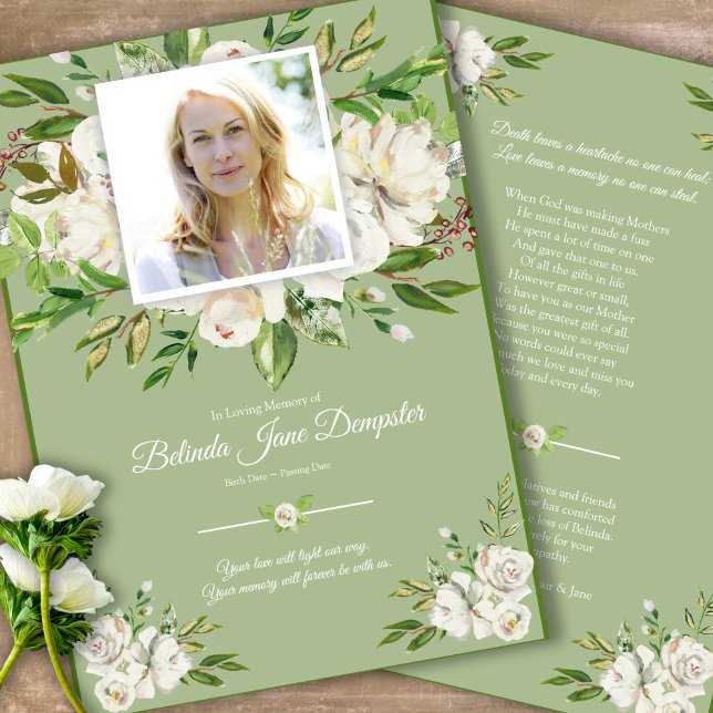 Tarjeta de agradecimiento para el funeral conmemor (Sympathy floral Celebration of Life, In Loving Memory, Forever in our Hearts Funeral thank you cards)