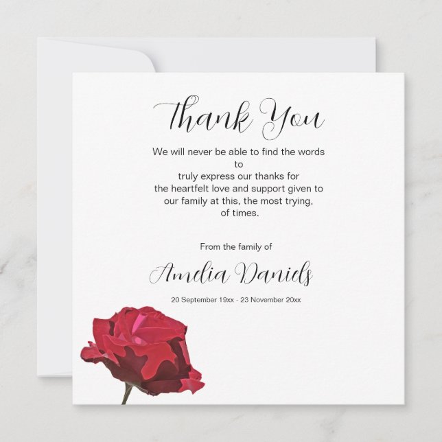 Tarjeta de agradecimiento para el funeral de la Ro (Anverso)