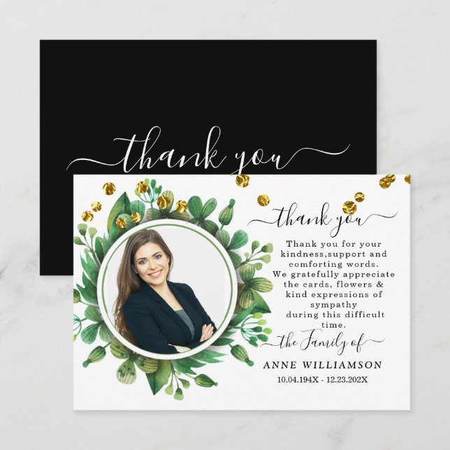 Tarjeta de agradecimiento para el funeral de la ve (Anverso / Reverso)