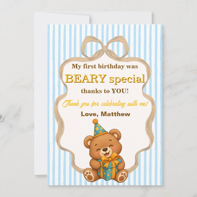 Tarjeta de agradecimiento para el primer cumpleaño (Anverso)