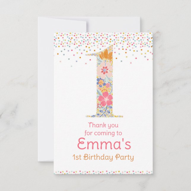 Tarjeta de agradecimiento para el primer cumpleaño (Anverso)