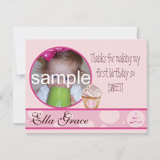 Tarjeta de agradecimiento para el primer cumpleaño (Anverso)