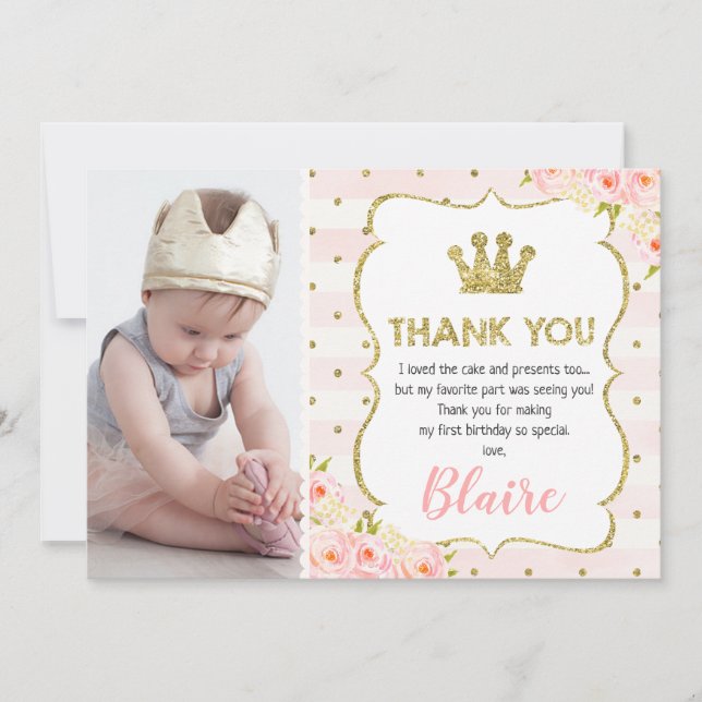 Tarjeta de agradecimiento para el primer cumpleaño (Anverso)