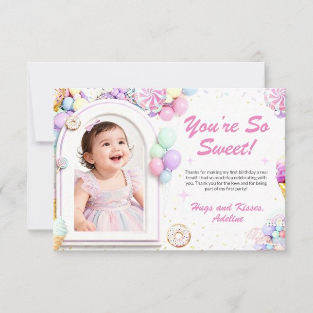 Tarjeta de agradecimiento para el primer cumpleaño (Anverso)