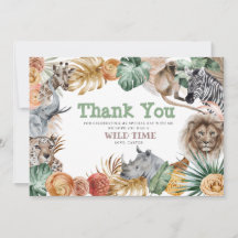 Tarjeta de agradecimiento para el Safari Animal Bo