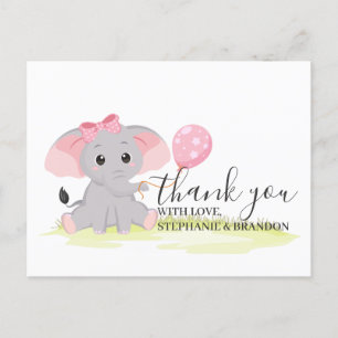 Tarjeta de agradecimiento para elefante rosa lindo