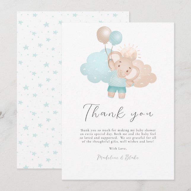 Tarjeta de agradecimiento para Elephant Baby Boy B (Anverso / Reverso)