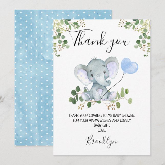 Tarjeta de agradecimiento para Elephant Baby Showe (Anverso / Reverso)
