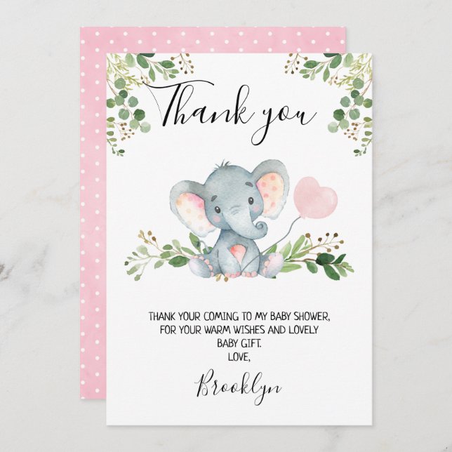 Tarjeta de agradecimiento para Elephant Baby Showe (Anverso / Reverso)