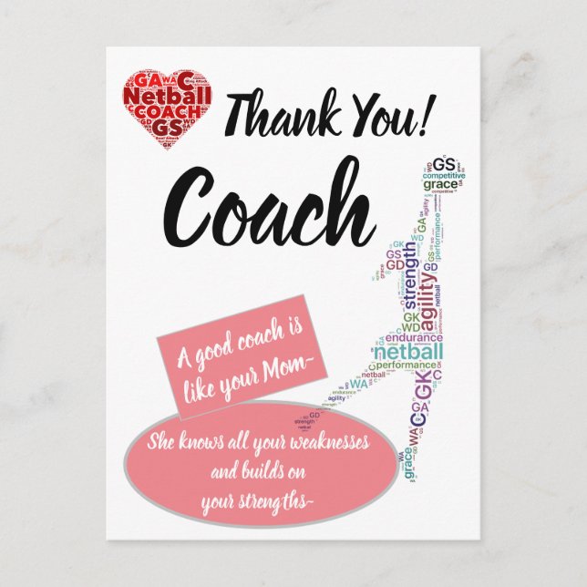 Tarjeta de agradecimiento para entrenador de netba (Anverso)