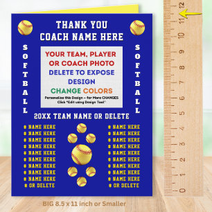 Tarjeta de agradecimiento para entrenador de sóftb