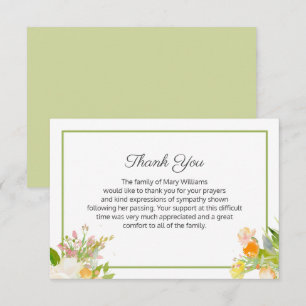 Tarjeta de agradecimiento para familia en funeral 