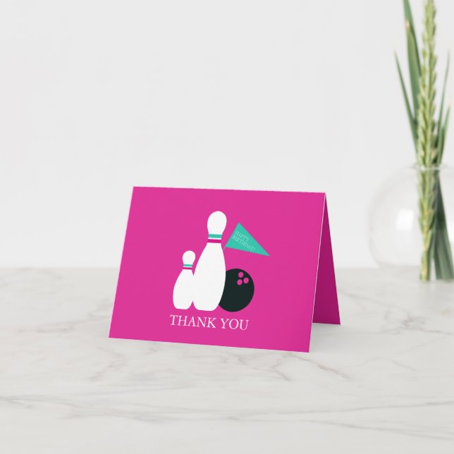 Tarjeta de agradecimiento para fiesta de bolos ros (Anverso)