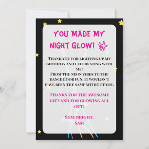 Tarjeta de agradecimiento para fiesta de brillo ad