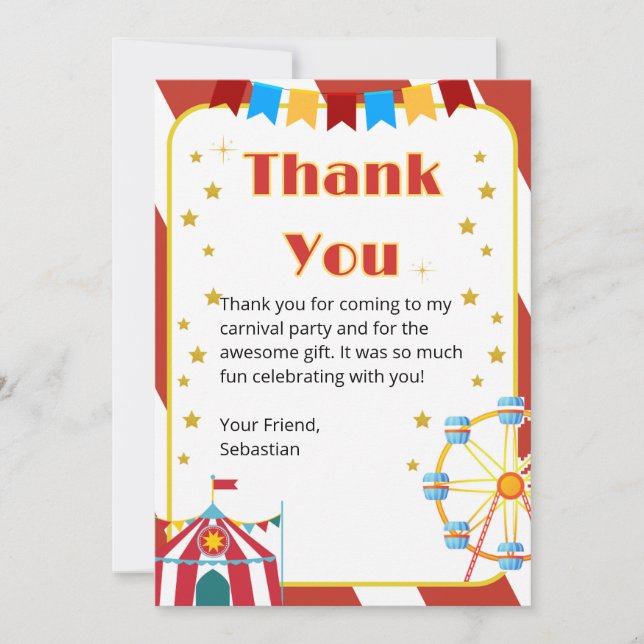 Tarjeta de agradecimiento para fiesta de carnaval  (Anverso)