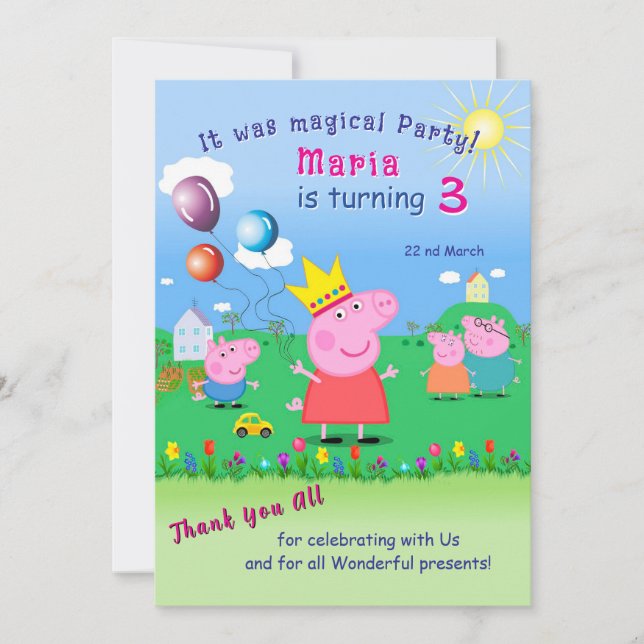 Tarjeta de agradecimiento para fiesta de cumpleaño (Anverso)