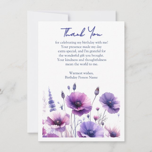 Tarjeta de agradecimiento para fiesta de cumpleaño (Anverso)