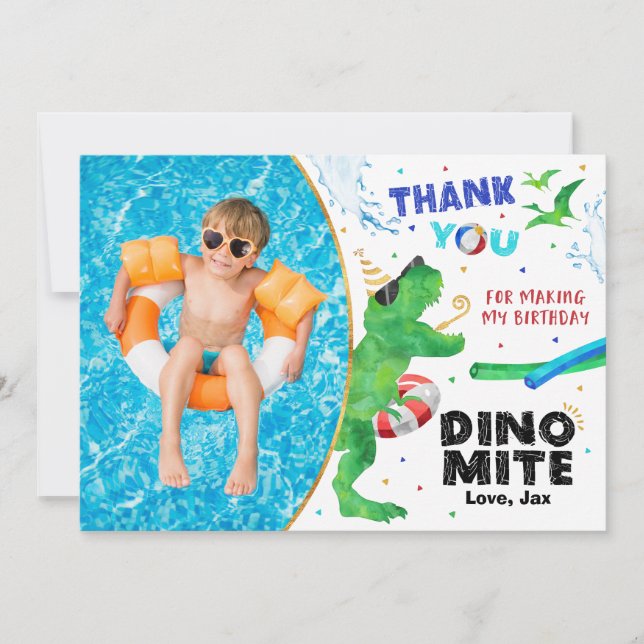 Tarjeta de agradecimiento para fiesta de dinosauri (Anverso)